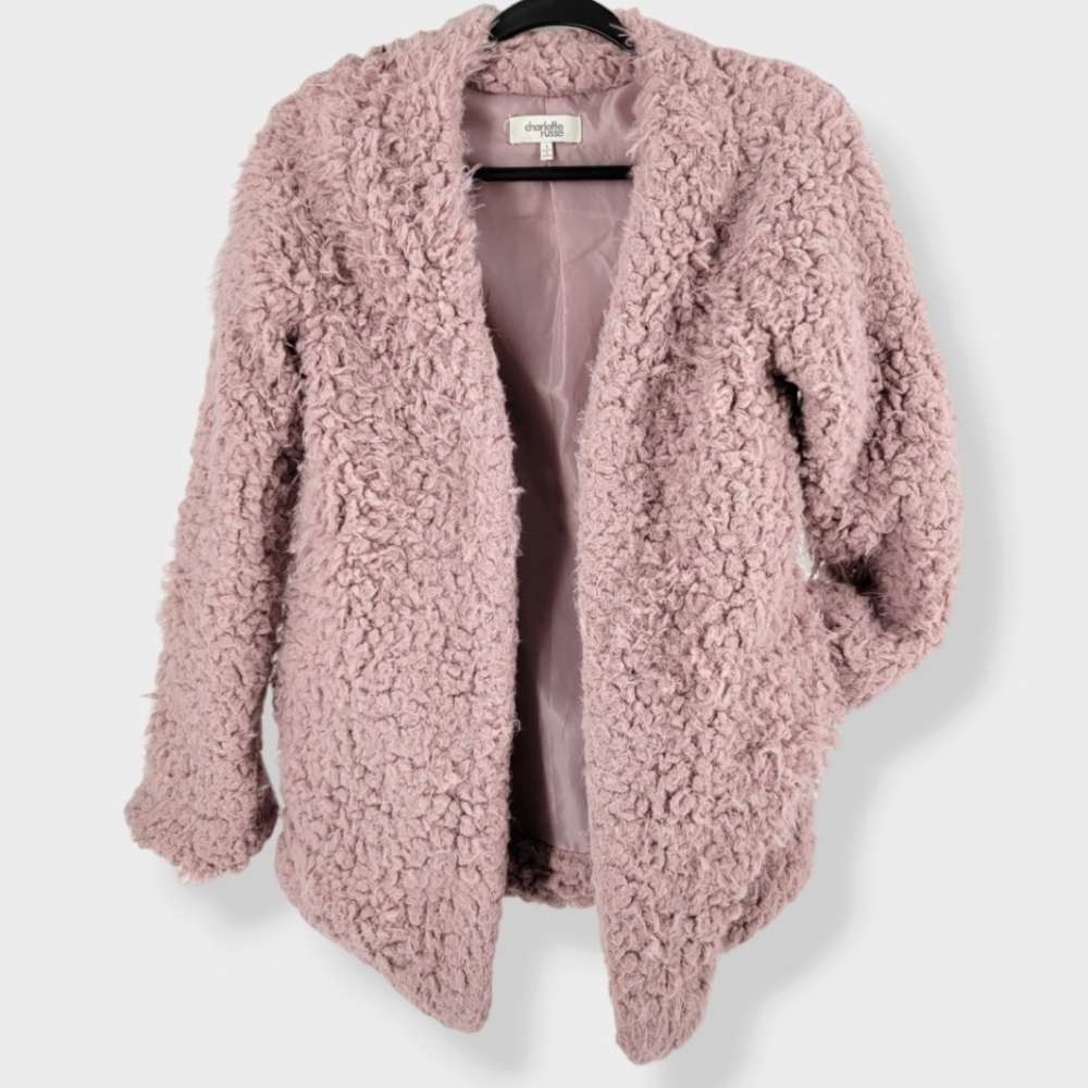 CHARLOTTE RUSSE Retro Teddy Bear Shag Jacket Dusty Pink